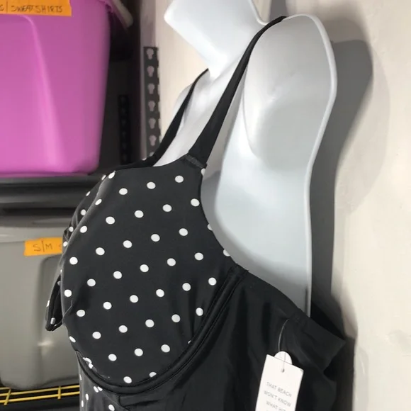 NWT Swim by Cacique black and white polka dot swim tank size 40C - Picture 5 of 13